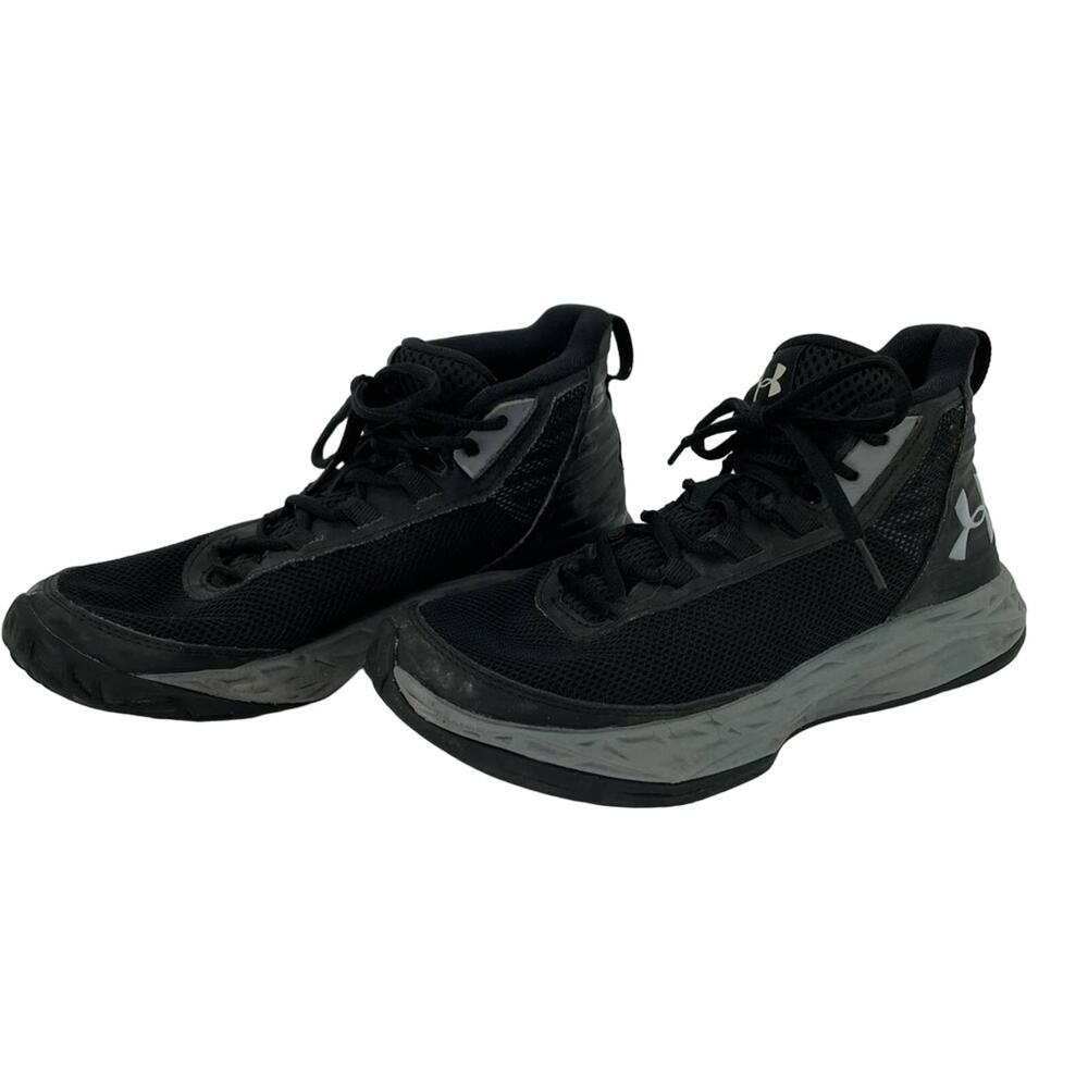 Under Armour High Top Sneaker Black Grey Youth 5 Lace‎ Up Basketball Shoe